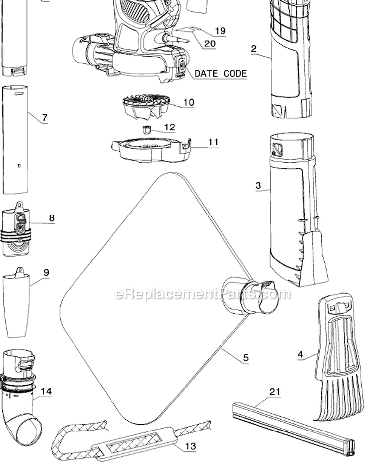 Page A Diagram and Parts List for Type 1 Black and Decker Leaf Blower / Vacuum